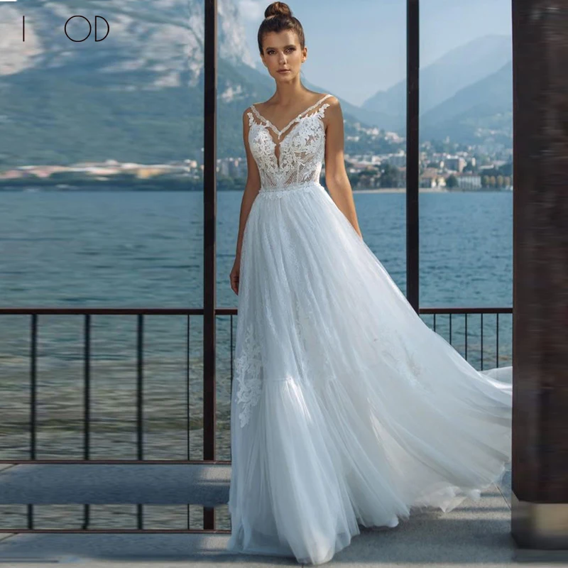 

IOD Princess Cap Sleeves Wedding Dress Luxurious 3D Lace Appliques V-neck Bride Dress Covered Button Vestido De Novia 2023