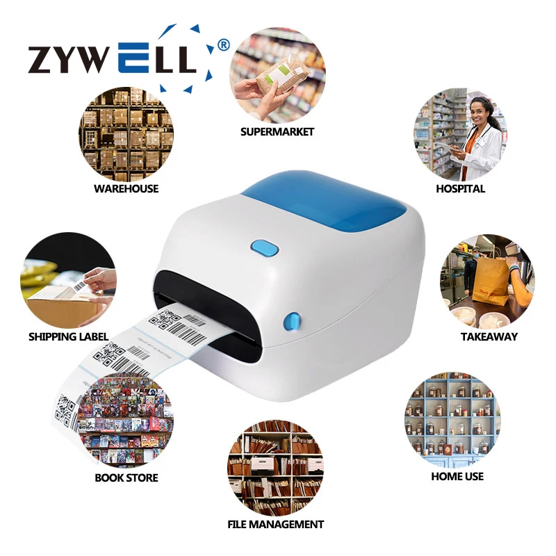 Фото Бесчернильный термопринтер для этикеток 4x6 ZYWELL, черно-белый принтер для адресных этикеток и накладных №5