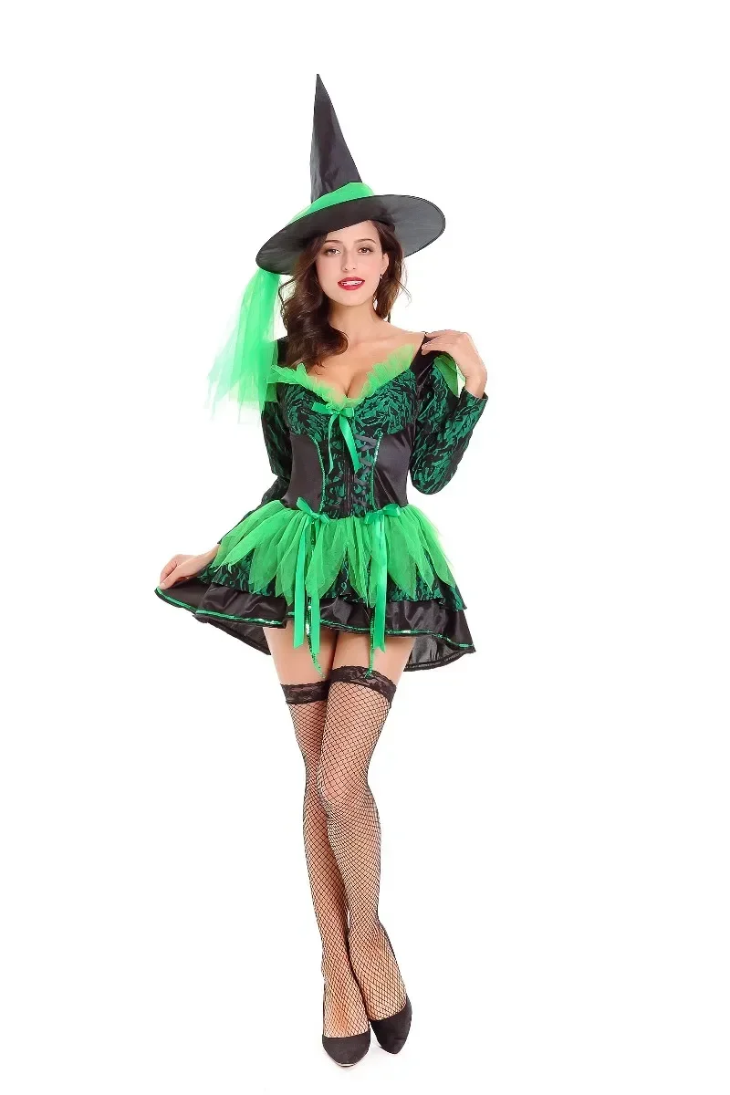 Костюм ведьмы на Хэллоуин для женщин сексуальный костюм зеленого волшебного