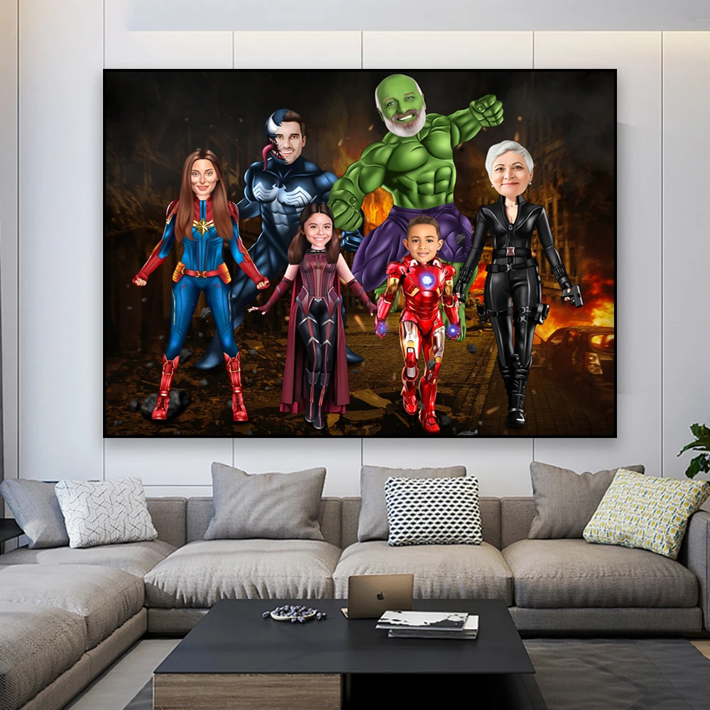 

Personalized Mothers Day Custom Poster Superheroes Family Portrait Cartoon Prints Disney Canvas Painting for Home Decoration