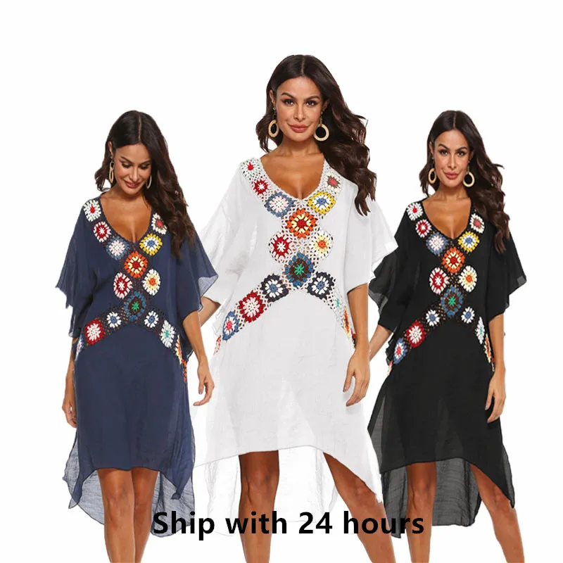 

Women Beach Dress Tunic Cover Up White Outfits Beachwear Ups Pareo playa Dresses saida de praia for Cover-Ups Summer Cape 2023