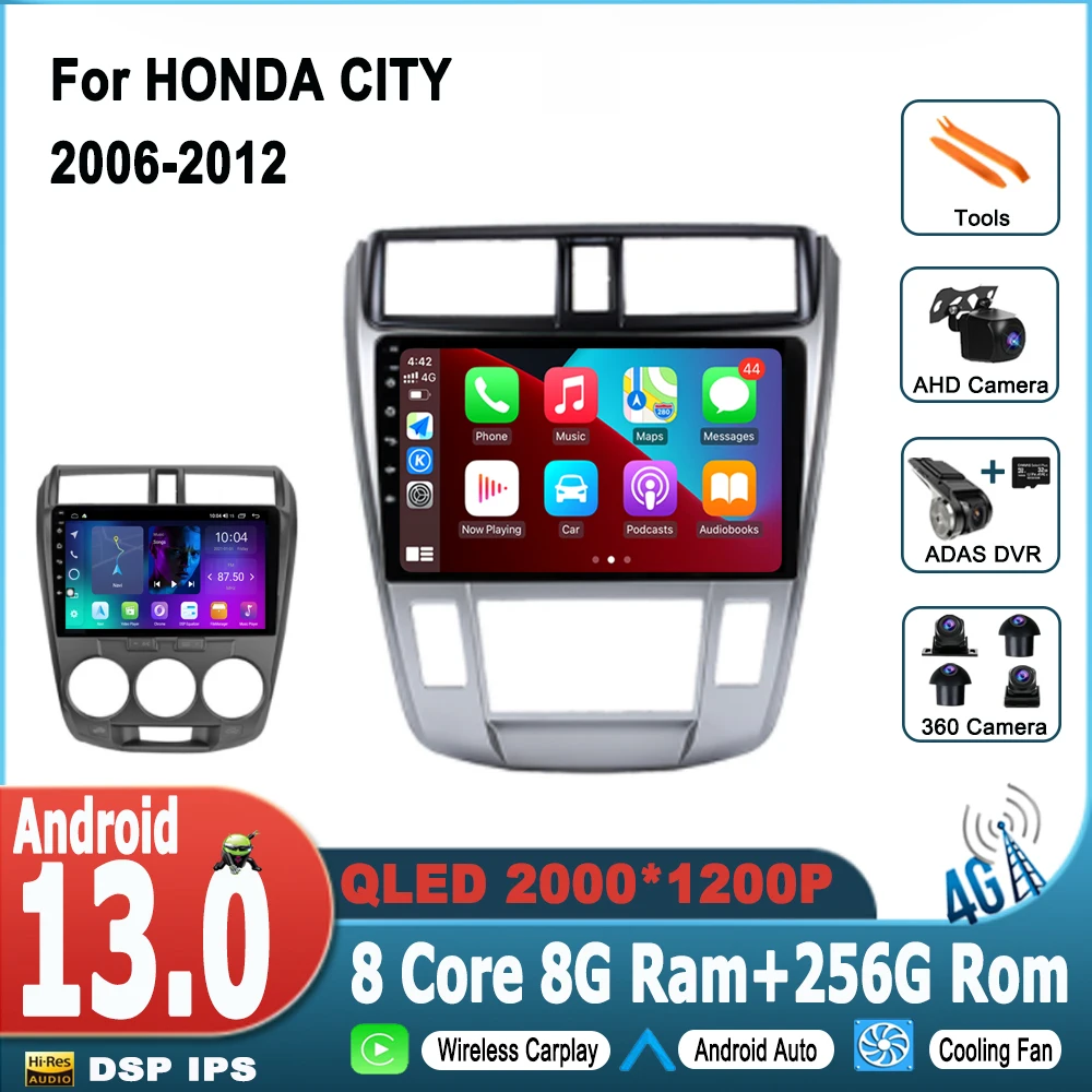 

2 din Android 13 Auto Car Radio Multimedia Video Player For HONDA CITY 2008 - 2016 Apple Carplay Navigation GPS