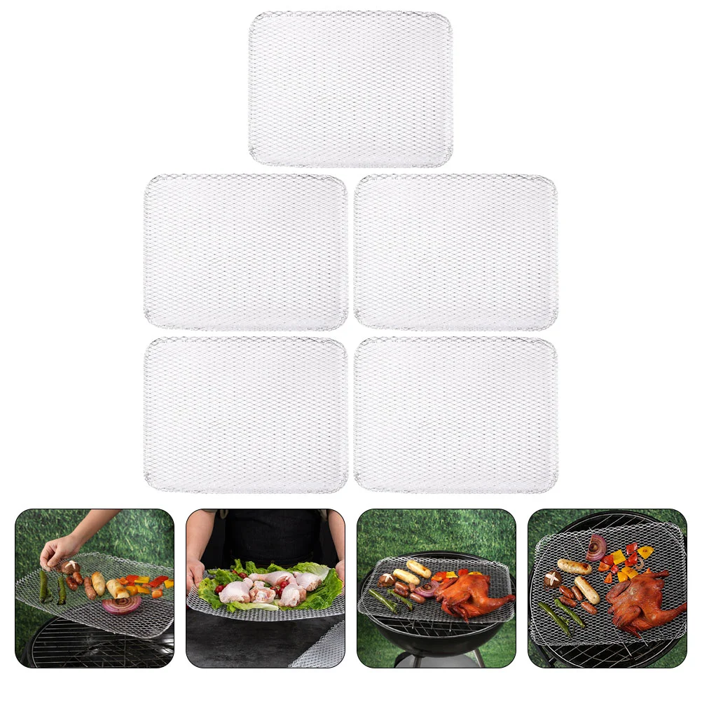 

5 Pcs Grill Net Outdoor Disposable Non-stick BBQ Mesh Barbecue Mats Pack 38.8X30.5X0.2CM Silver Aluminum