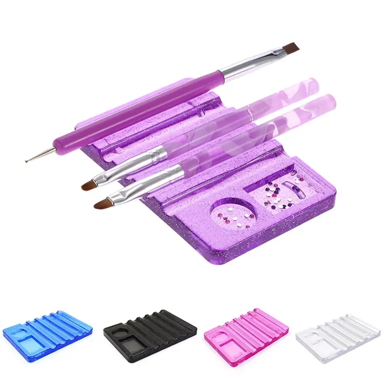 Acrylic Crystal 5 Colors Nail Art Brush Holder Display Stand Rest Tools for 5pcs UV Gel Brush Pen