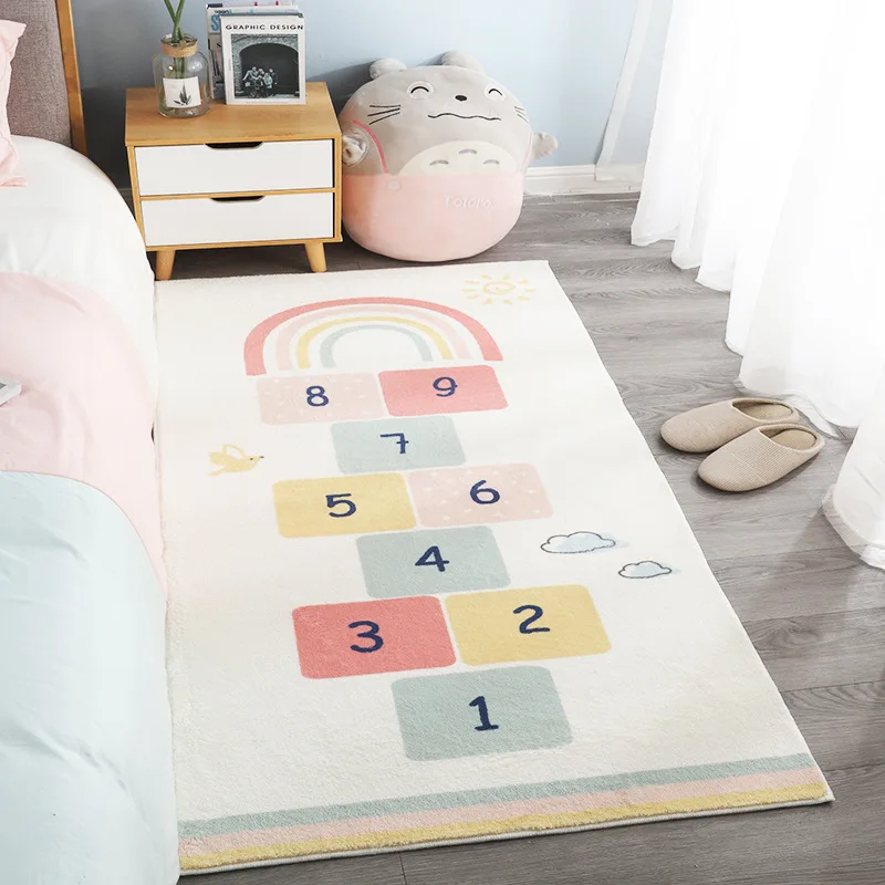 

Rainbow Fluffy Carpet For Kids Girl Boy Room Rugs Anti-Slip Mat Bedroom Bedside Soft Game Mats Decorative Rug Bedroom Floor Rug