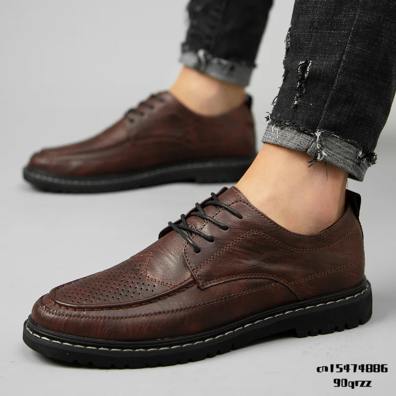 

2023 New Men's Quality Leather Shoes British Business lace up fashion black Soft Leather Man Split Leather Dress Shoes men