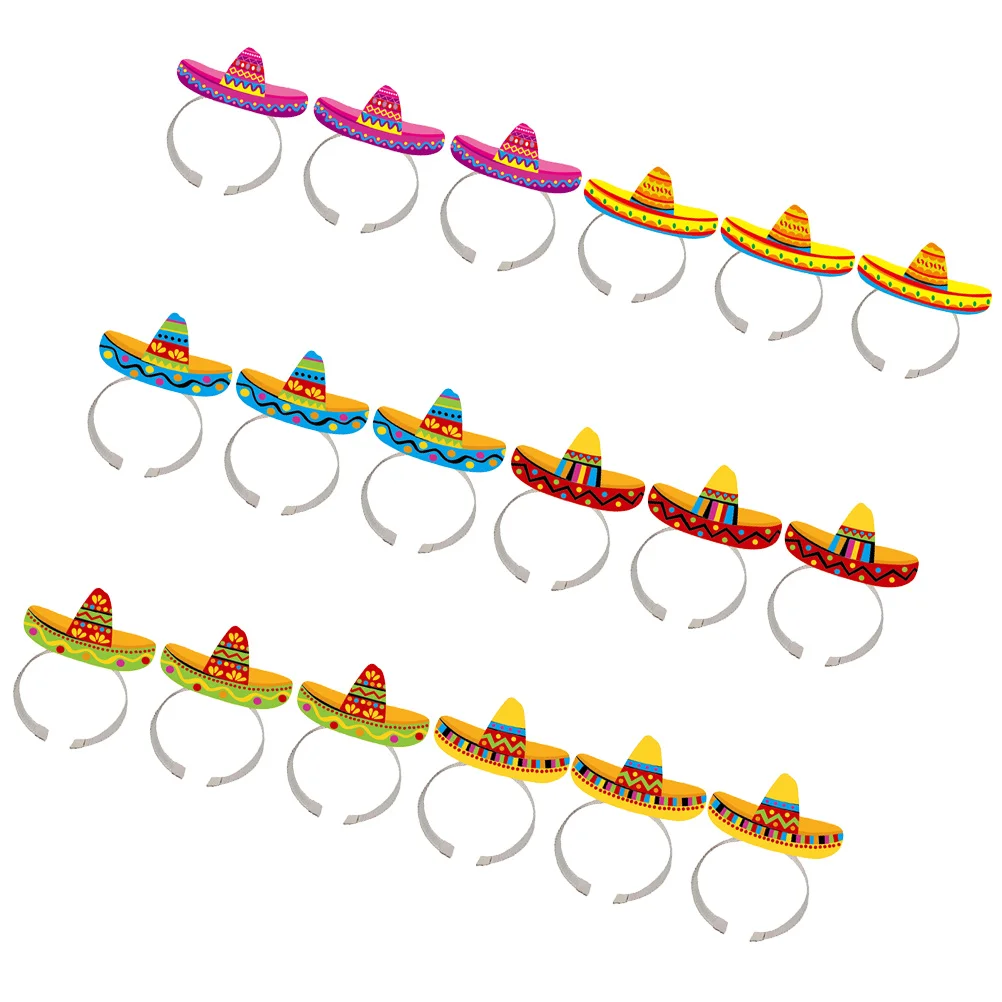 

18 Pcs Makeup Headbands Party Accessories Sombrero Mexican Decor Wide Brim Hat Festival Decors Paper Prop Headdress