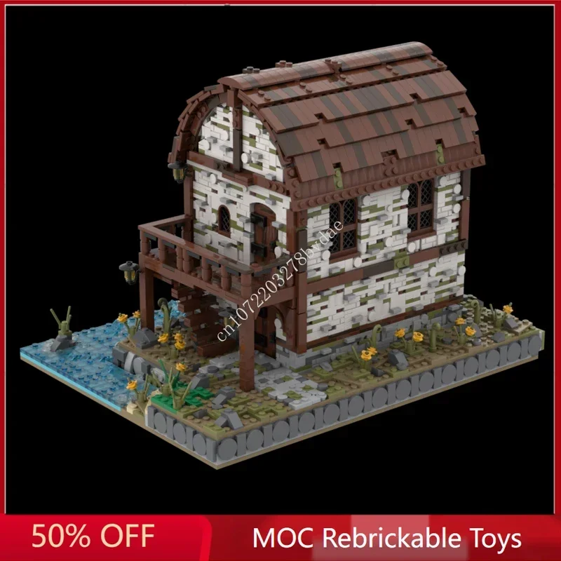 3268 шт. средневековые Watermill Moc строительные блоки модель с видом на улицу