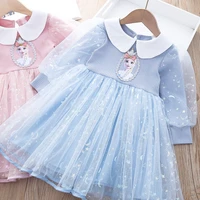 girls elsa princess dress 2022 fall winter baby girl lapel frozen 2 mesh toddler dresses kids cartoon fashion aisha clothes