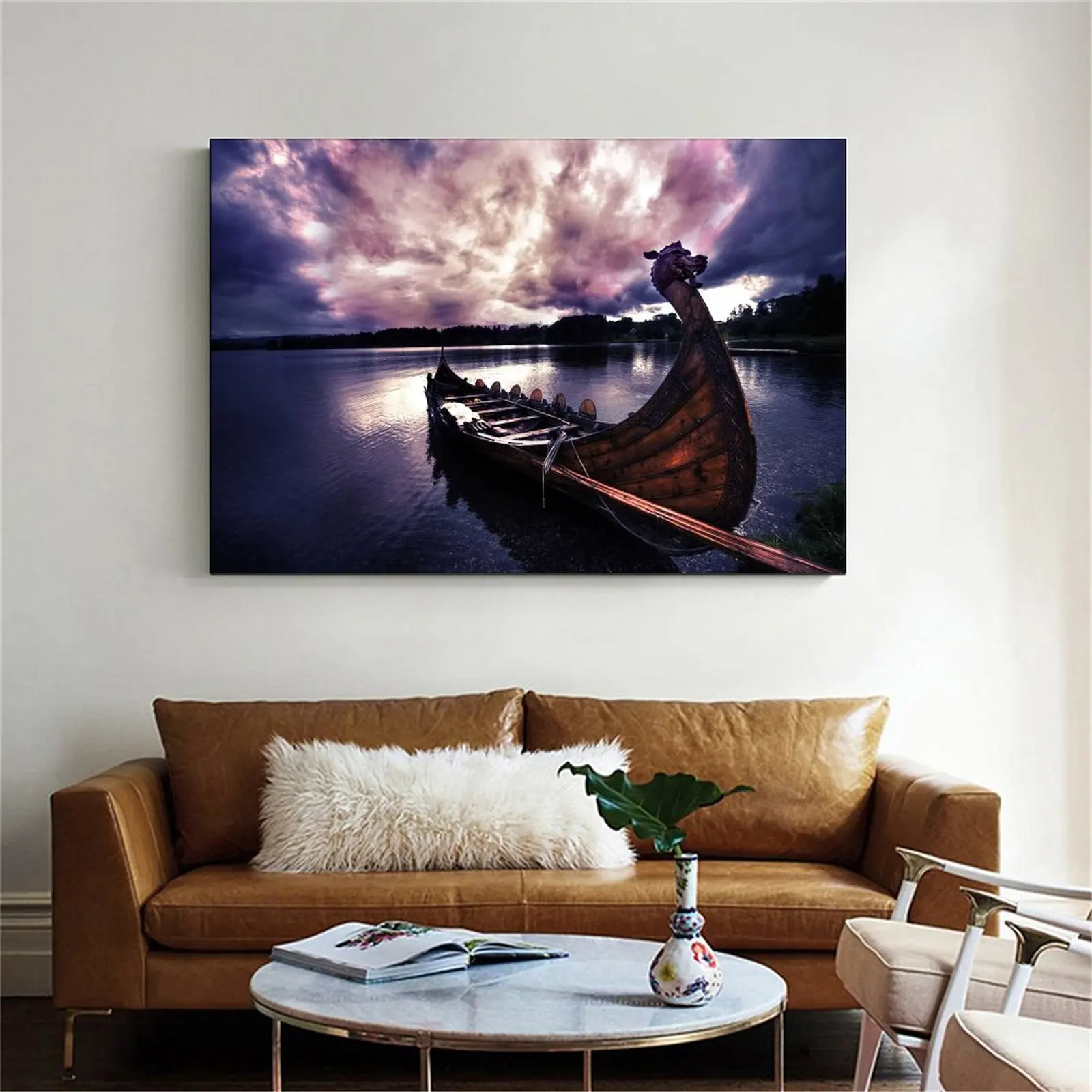 Викинги лодки Ozero Nebo Tuchi холст художественный плакат и Настенная картина печать
