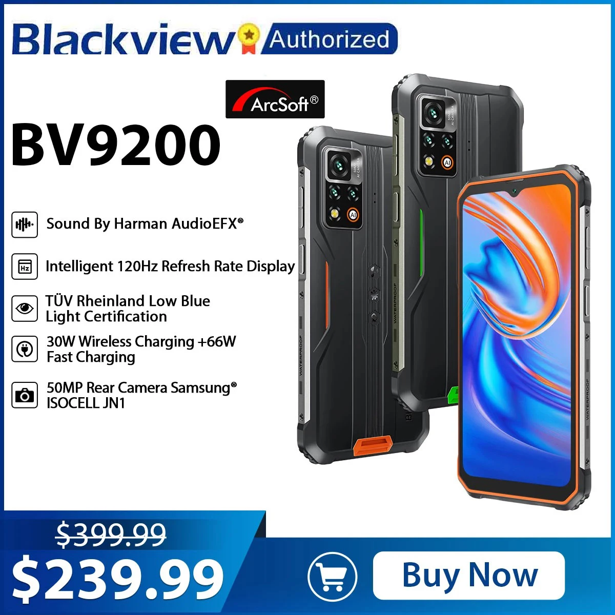 Blackview BV9200 Rugged Smartphone 8GB+256GB Helio G96 Waterproof 6.6'' Android 12 NFC Wireless Charging 50MP Mobile Phone 66W