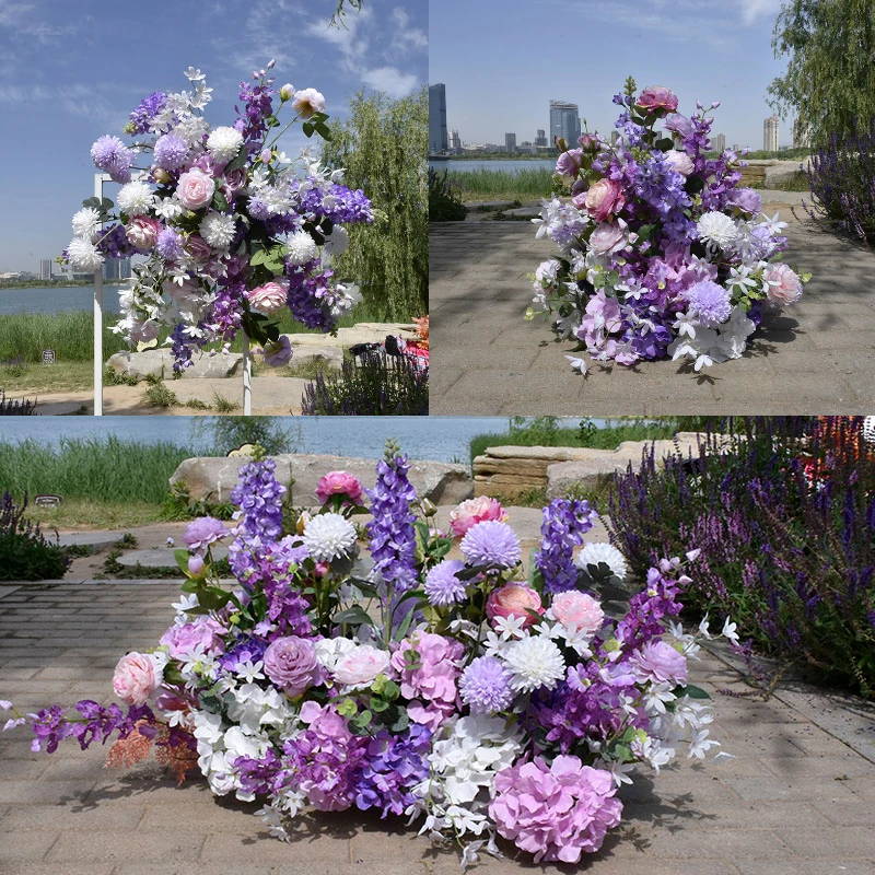 

Customize Purple Rose Artificial Flower Row Wedding Decoration Simulation Flower Scene Arrangement T Stage Road Lead Floral Ball