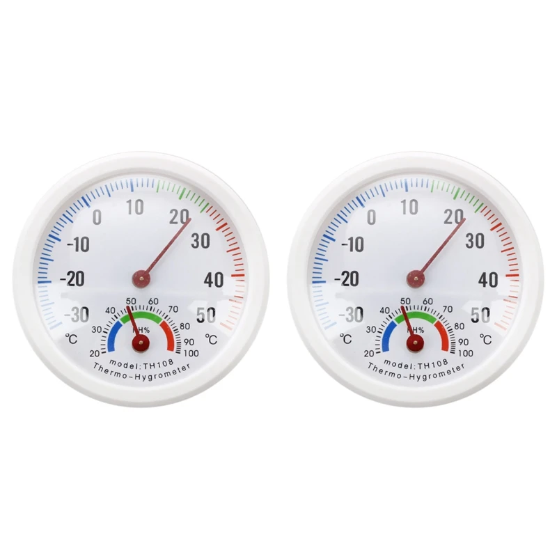 

2X Thermometer Hygrometer Needle Round Dial TESTER Interior Exterior White