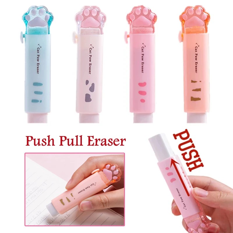 

Kawaii Cat Paw Erasers Sliding Retractable Pencil Eraser Student Correction Tools Cute Stationery School Supplies Kids Gift NEW