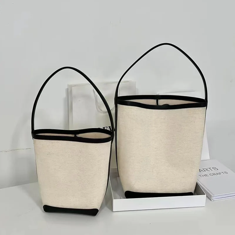 Women's Canvas Bag 2023 New Bucket Bag Large Capacity One Shoulder Handheld Luxury Bag Women's Casual Pure Color Bag