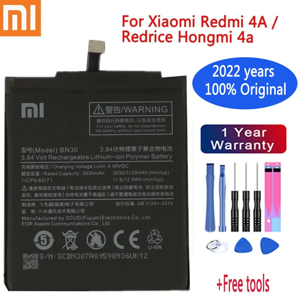 

2022 год BN30 100% Оригинальный аккумулятор для Xiaomi Redmi 4A Redrice Hongmi 4A литий-полимерный сменный аккумулятор + Инструменты