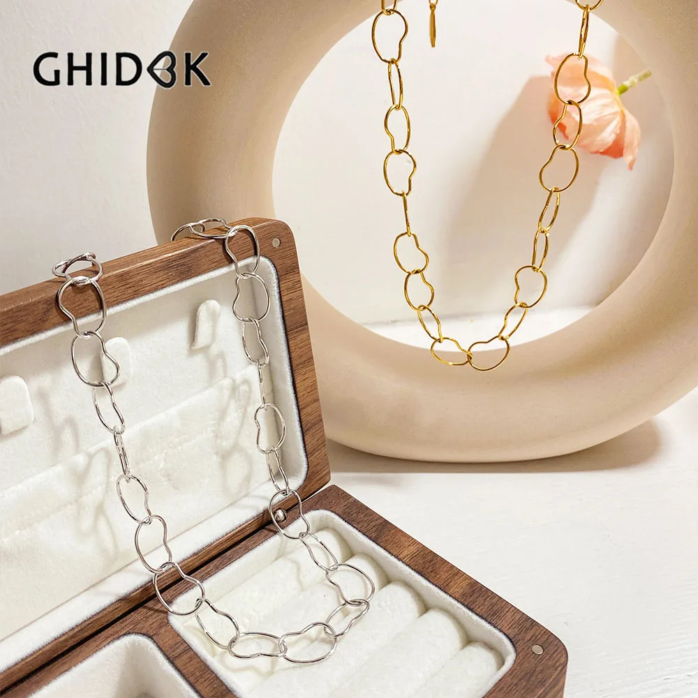 

Peri'sbox Modern 18K Gold Pvd Plated Irregular Circle Link Chain Choker Necklace for Women Handmade Chains Jewelry Accessories