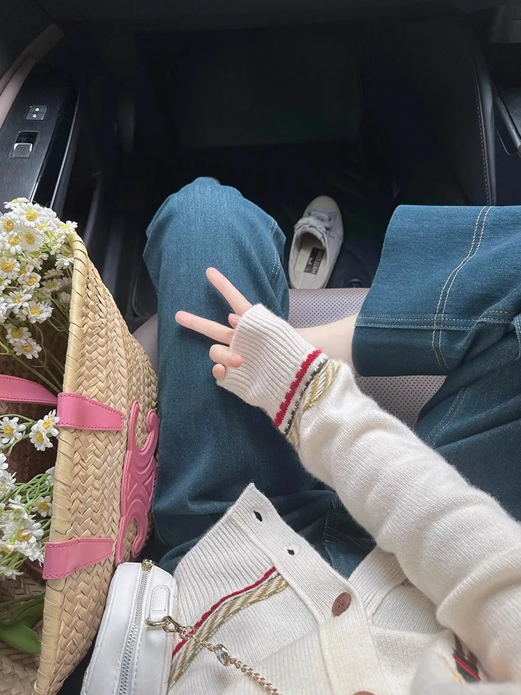 French sle Contrast Color Heavy Industry Embroidery V-neck Knit cardigan Women Autumn New Soft Glutinous Casual Gentle Wind...