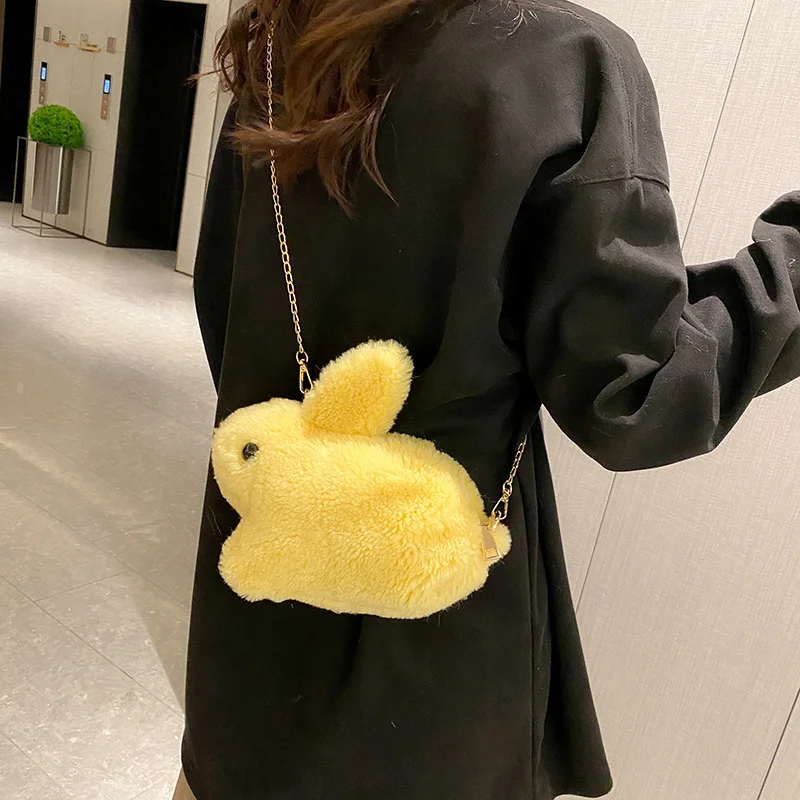 Children's Crossbody Bag Lovely Bunny Cute Rabbit Plush Doll Toy Bag for Women Phone Lipstick Zipper Bags Easter Gift
