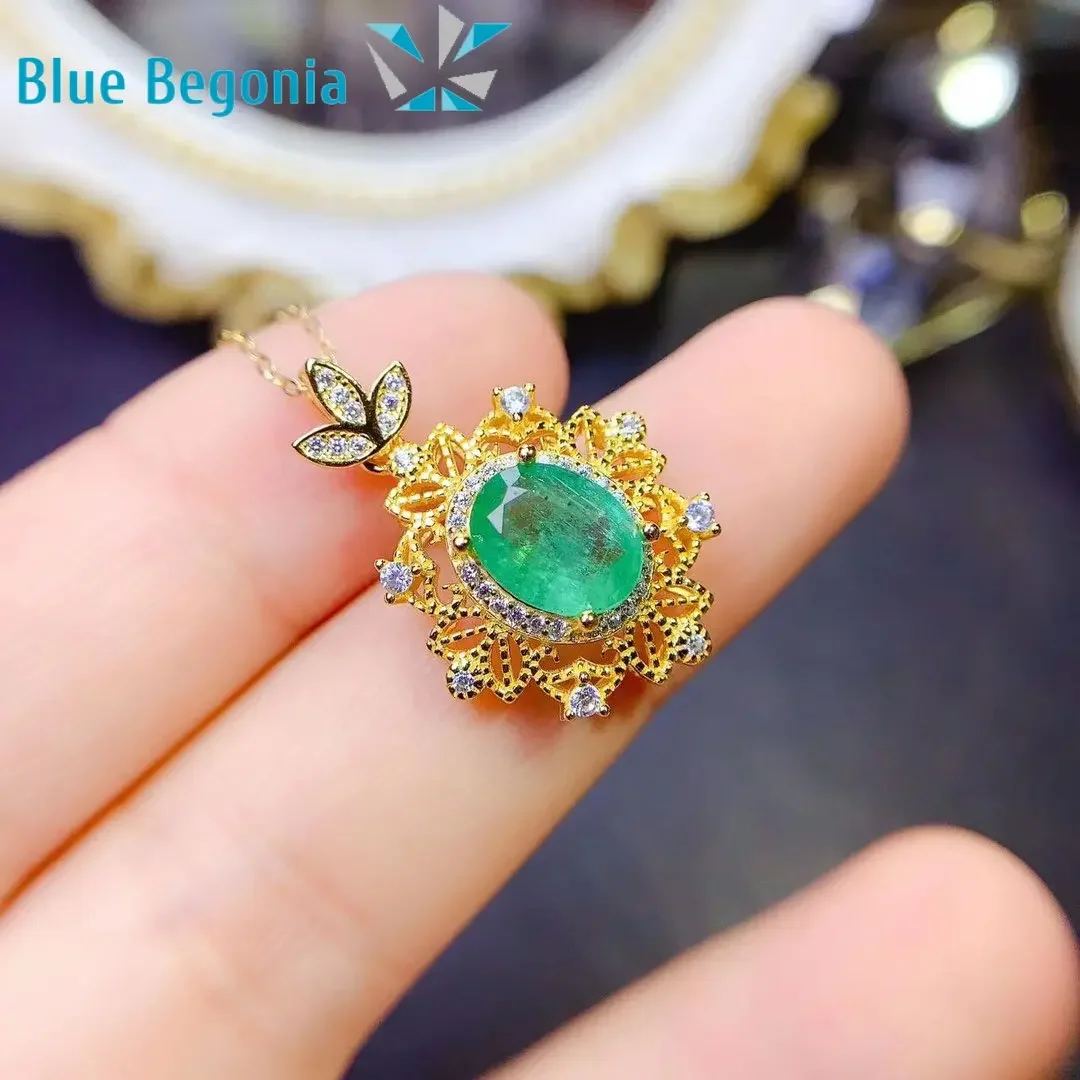 Изумрудный кулон из стерлингового серебра 925 пробы ювелирные изделия роскошные