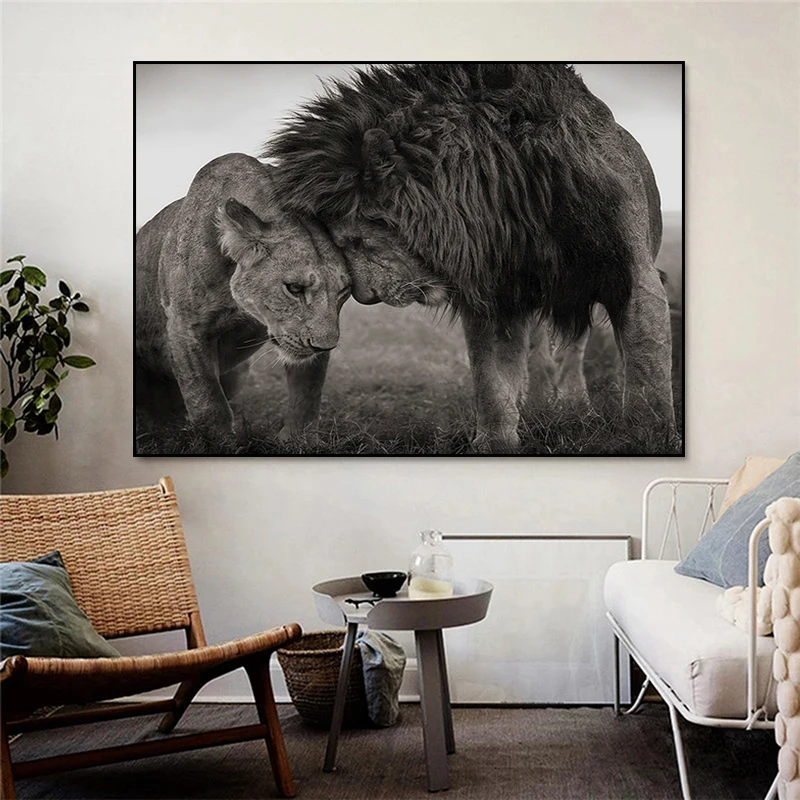 

Black White Lions Head to Head Canvas Painting Posters Prints Scandinavian Wall Art Picture for Living Room Home Decor Cuadros