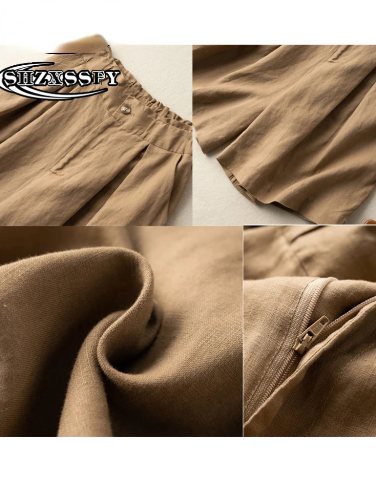 Женские льняные повседневные свободные шорты