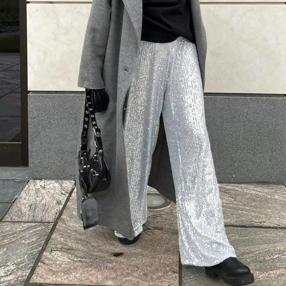

Женские брюки с блестками, элегантные прямые брюки с высокой талией для вечеринок