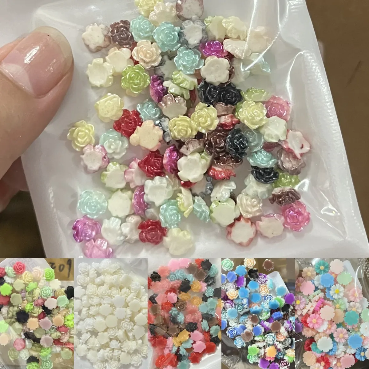 

100pcs Mixed Design 3D Acrylic Flower Nail Art Decoration Rose/Camellia/Daisy Resin Floral Crafts DIY Jewelry Manicure Accessory