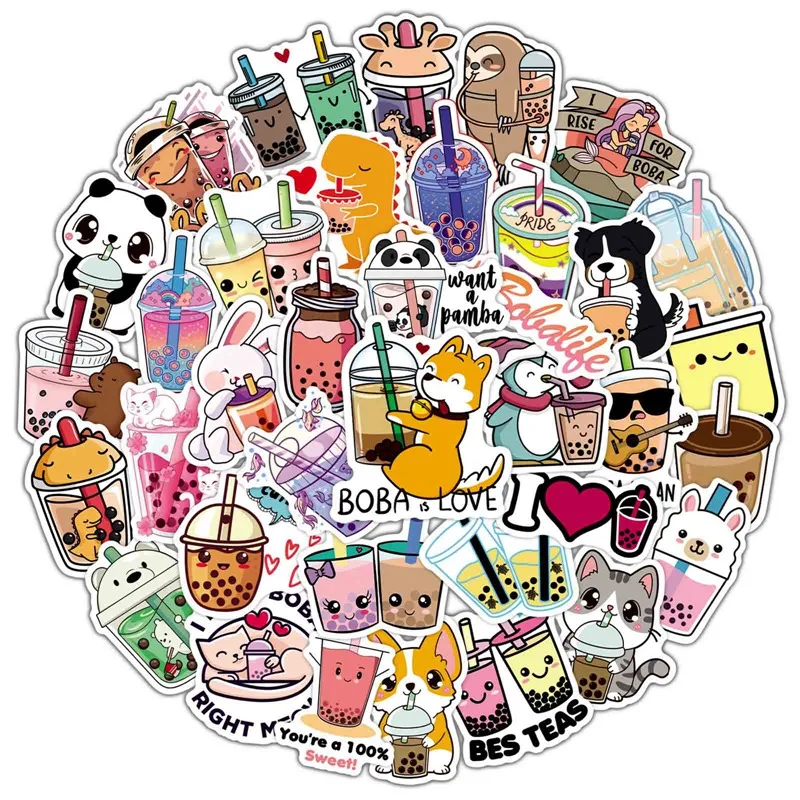 

50 Pcs Kawaii Pearl Milk Tea Cute Graffiti Stickers Luggage Laptop Phone Stickers Decoration Stationery & Office Doodle Stickers