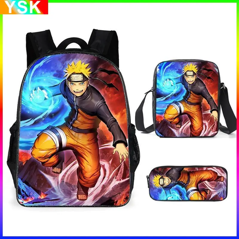 

Three-piece Set 3D Printing Naruto Backpack Korean Primary and Middle School Students School Bag Messenger Bag Pencil Case