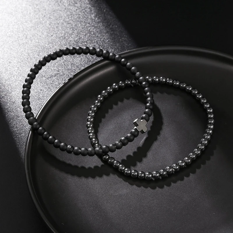 Мужской браслет из матового вулканического камня 2 шт./комплект