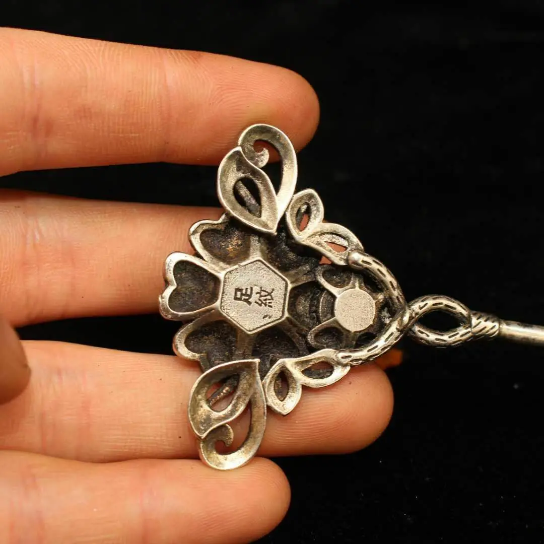 Китайская старая заколка для волос из старого тибетского серебра изумруда