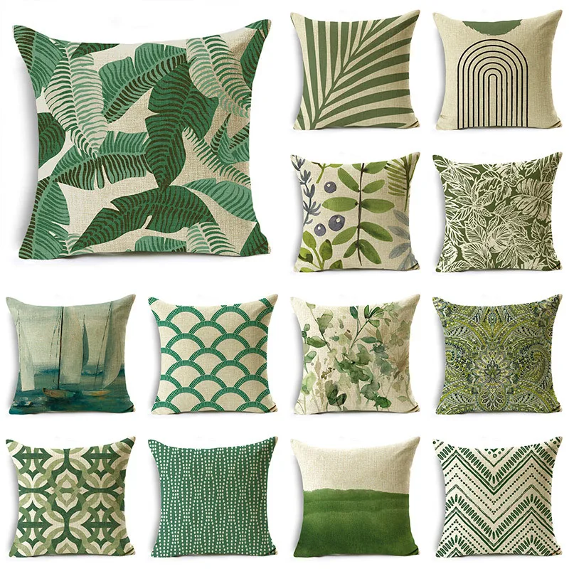

Green Collection Leaf Pattern Simple Geometric Figures Pillowcase for Car Bedroom Decor Linen Cushion Cover 40cm 45cm 50cm