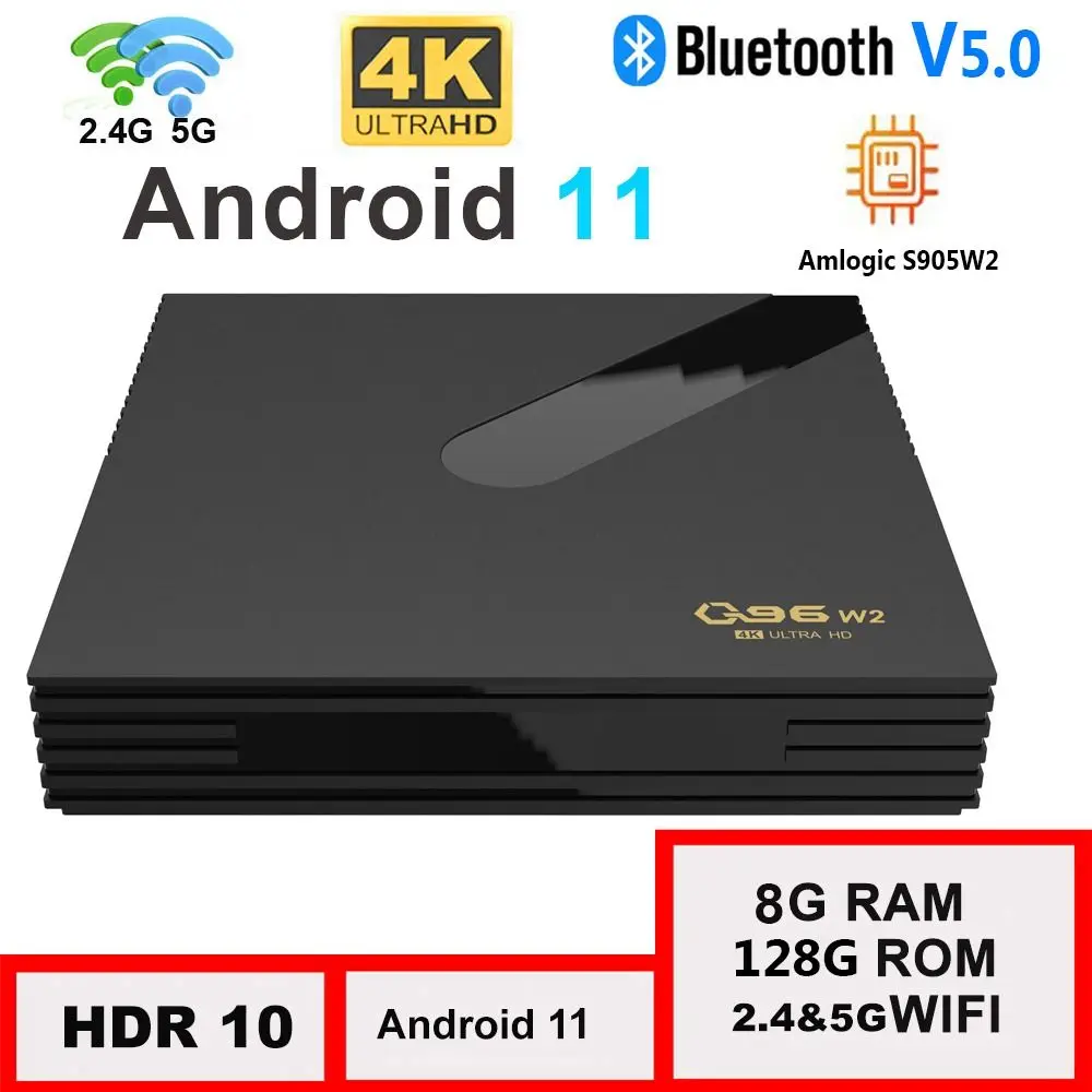 

Q96 Smart TV Box Android11 Amlogic S905W2 Quad Core 2.4/5G Dual WIFI 4K HDR Set Top Box 8GB+128GB Media Player H.265 Home Theate