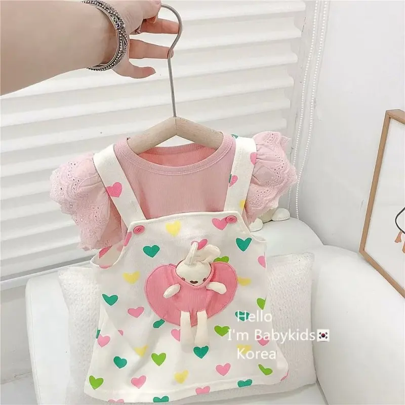 

Kids Girls Clothes Set Summer Short Sleeve Shirt + Denim dress Outfits Baby Clothing2023 New Fation
