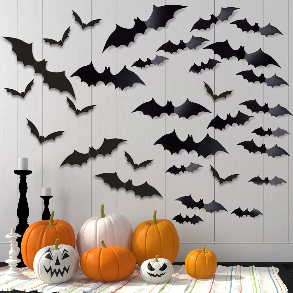 

120Pcs Bat Wall Sticker Waterproof 3D Bat Wall Decal 4 Different Sizes PVC Halloween Sticker Black Spooky Bat Wall Decoration