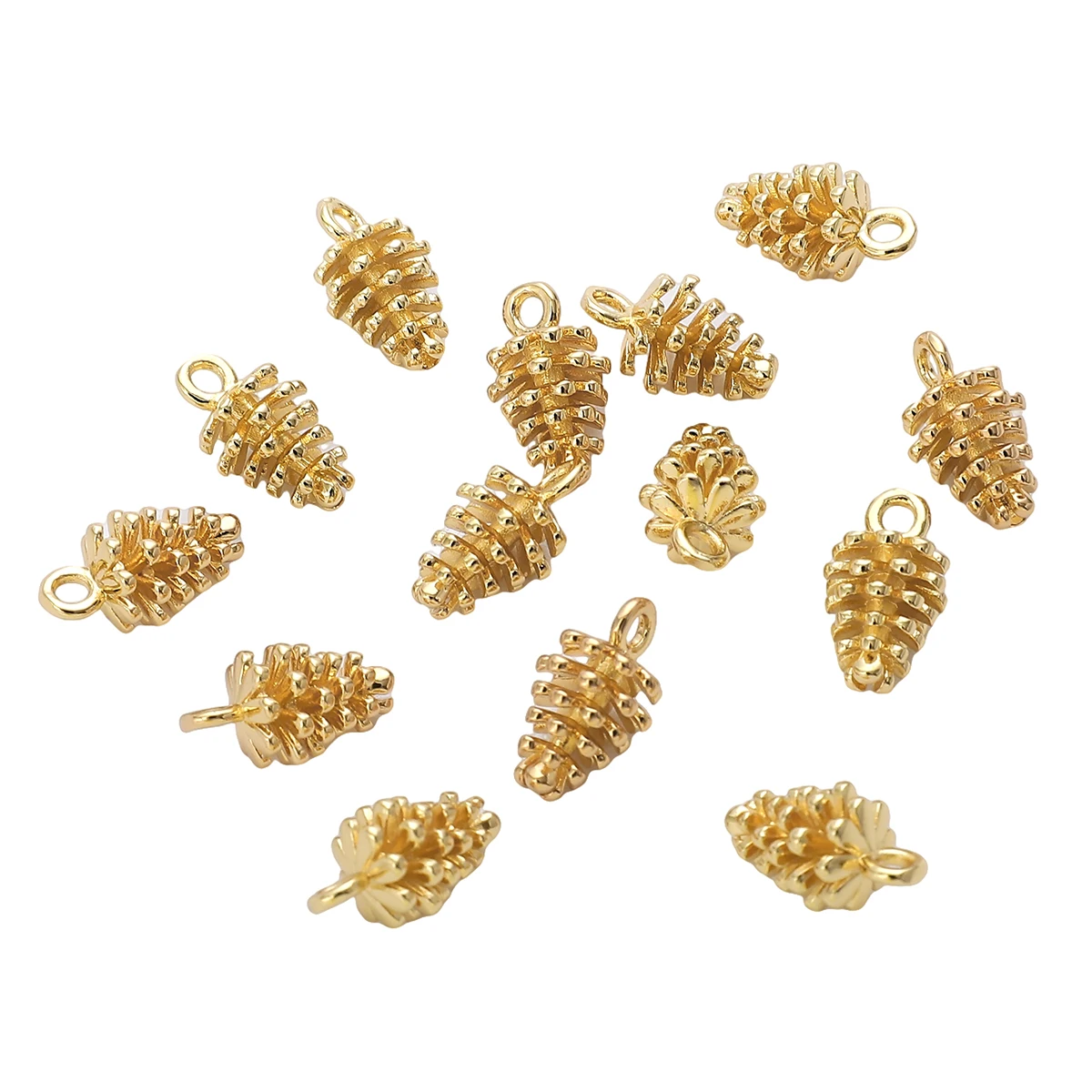 

7*13mm Electroplated 14K Gold Coated Copper Small Pine Nut Pendant Charm Jewelry Production Supplies DIY Bracelet Necklace