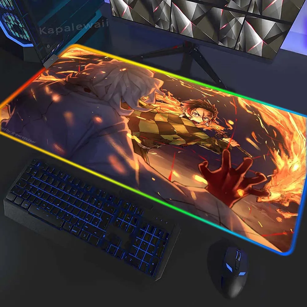 

Demon Slayer LED Gaming Mousepad Gamer Mousemat Large Mouse Mat RGB Big Desk Pad XXXL Mouse Pad 80x30cm Keyboard Mat Pc Desk Mat