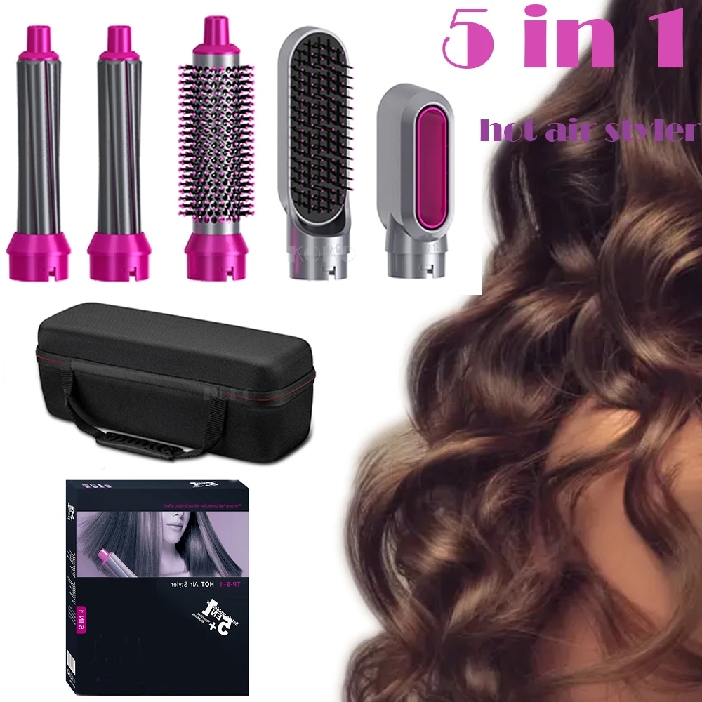 Hair Dryer 5 in 1 Set Hot Air Comb Professional Curling Iron Hair Straightener Styling Tool Household Hair Dryer Wet and Dry