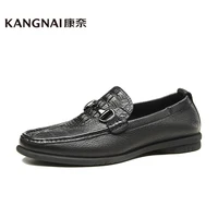 kangnai men loafers shoes genuine leather horsebit crocodile print slip on black flats moccasins male business casual shoes