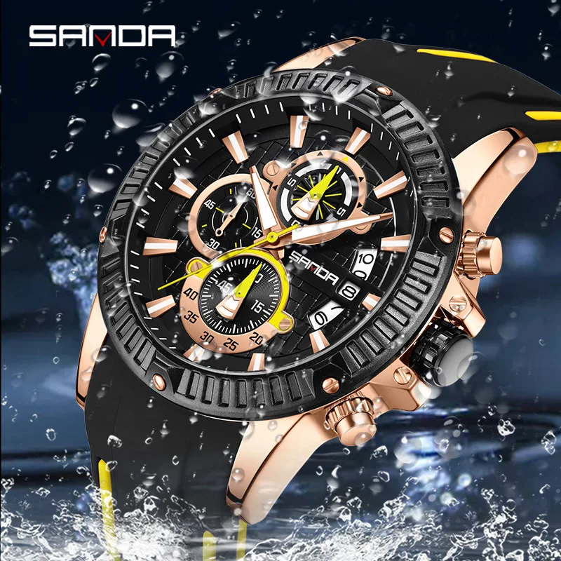 

Sanda 5511 Trendy Design New Arrival Soft Silicone Strap Japanese Quartz Movement Business Men Watert Resistant Wrist Watch