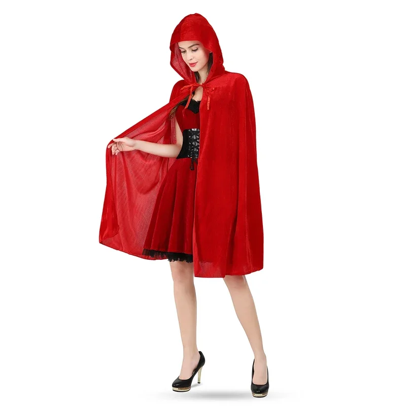 Плащ с капюшоном красная бархатная накидка на Рождество Хэллоуин карнавальный