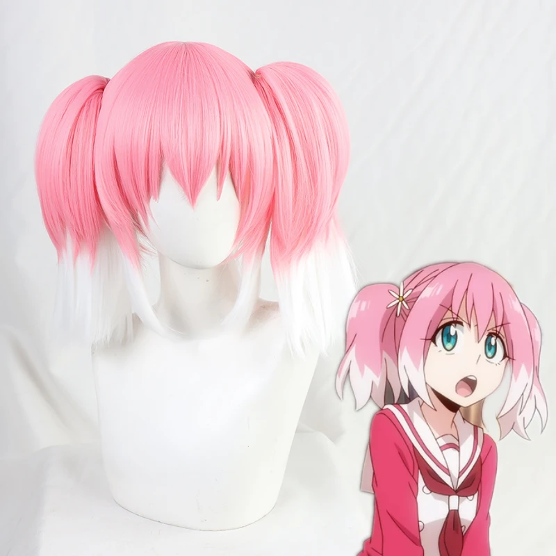 Парик косплея бездарной Наны Хираги с градиентом розового и белого цветов с двумя косичками + накладная косынка.