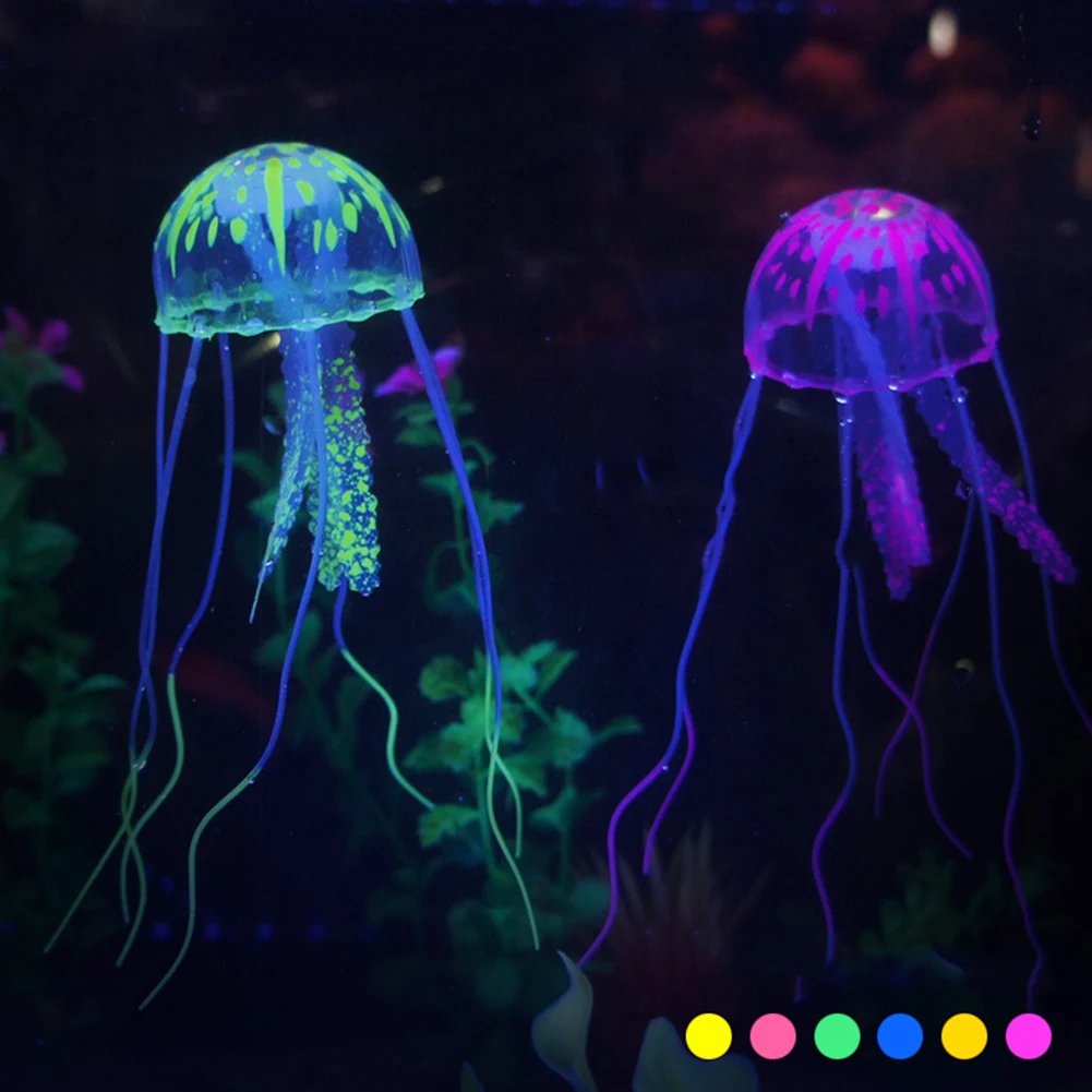 Fluorescent Artificial Jellyfish for Aquarium Fish Tank Decoration Non Toxic Silicone Jellyfish Ornaments Underwater Accessories