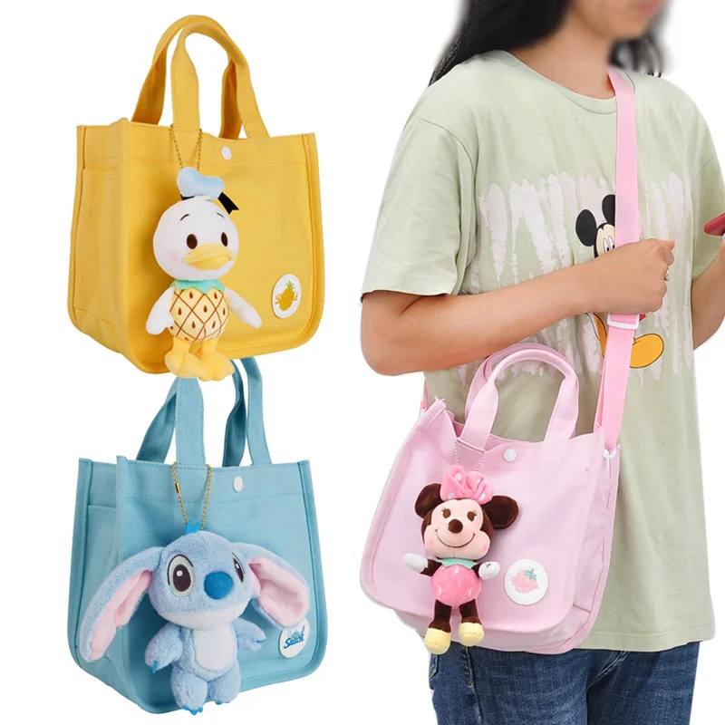 

Disney Genuine Donald Duck Minnie Mouse Stitch Canvas Bag Tote Bag Messenger Bag Student Cartoon Hand Bag Doll