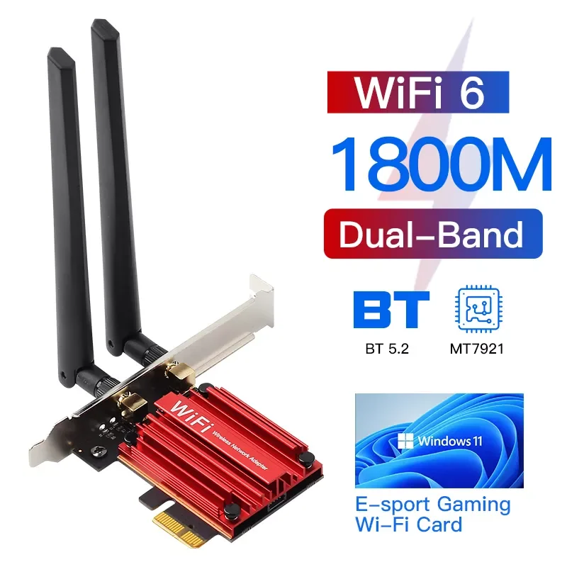 

Адаптер WiFi6 PCIE NEW2023, 1800 Мбит/с, двухдиапазонный для беспроводной карты Bluetooth 2,4, 10/11 ГГц/5 ГГц, сетевая карта PCIE для Windows ПК G