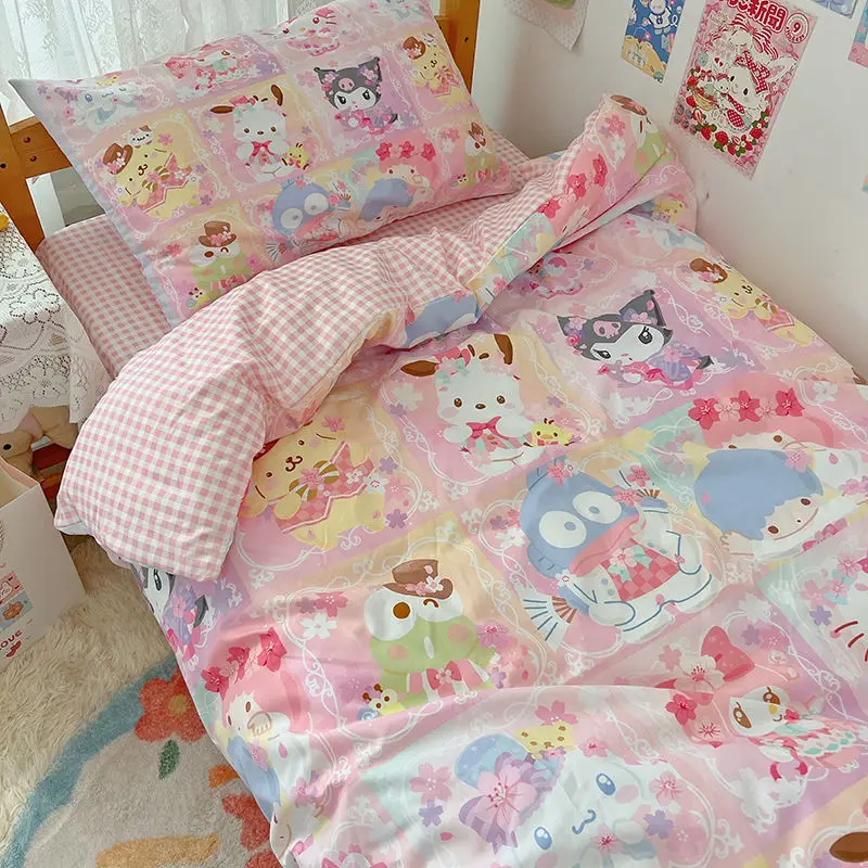 

Sanrios Kuromi Cinnamoroll MyMelody Pochacco Bed Sheet Quilt Cover Set 4pcs Anime Cute Cartoon Kawaii Student Dormitory Bed 3pcs