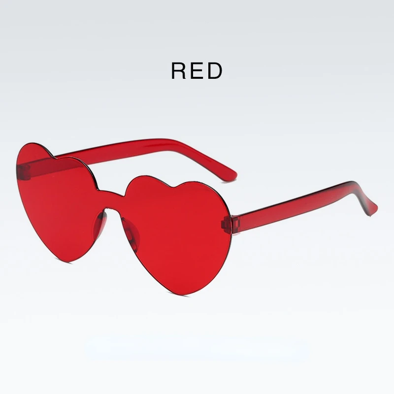 

Женские солнцезащитные очки без оправы в форме сердца ярких цветов, ослепительные цветные прозрачные поляризованные линзы, трендовые инди...