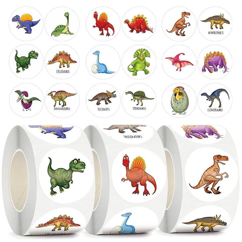 

1/1.5 Inch Cartoon Dinosaur Round Stickers Animal Party Decoration Dinosaur Round Sealing Decorative Roll Sticker for Gift Box