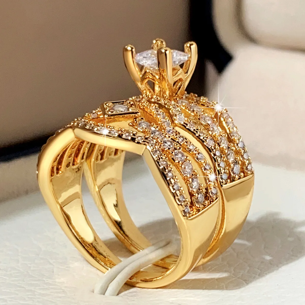 

Double Sets Women Rings with AAA Cubic Zirconia Crystal 2PC Bridal Set Rings for Wedding Engagement Jewelry Drop Shipping